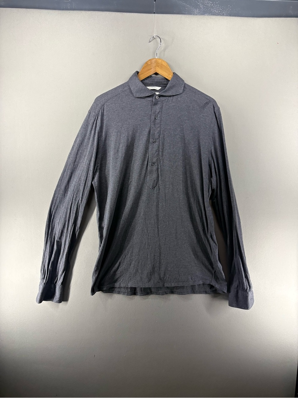 Suitsupply Men Long Sleeve Polo Shirt Gray Size 17L-17 1/2 L Extra Slim Fit Long